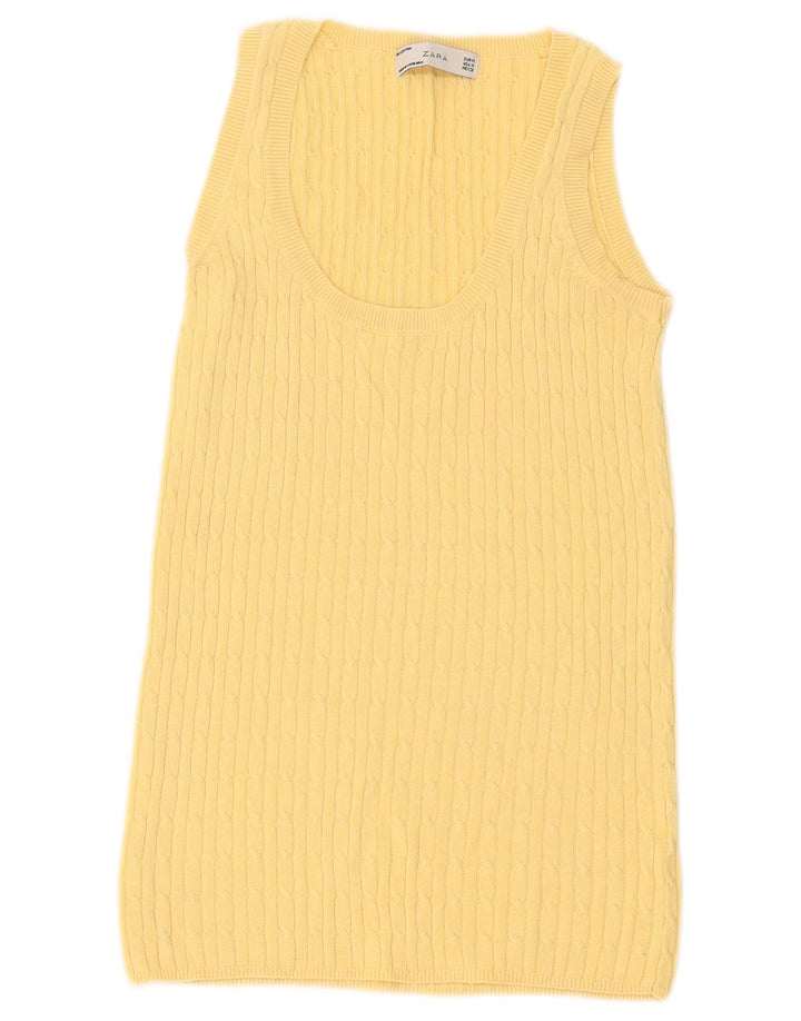 Zara Damen Weste Tank Top UK 12 Mittelgelbe Baumwolle