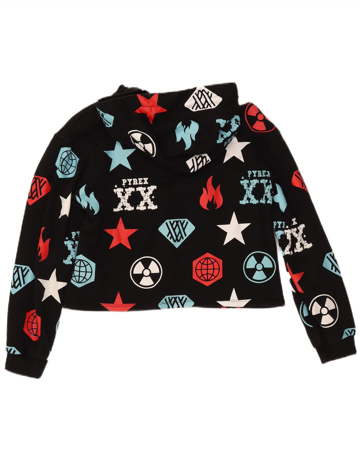 PYREX Crop Graphic Hoodie-Pullover für Mädchen, 11–12 Jahre, XL, Schwarz, geometrisch