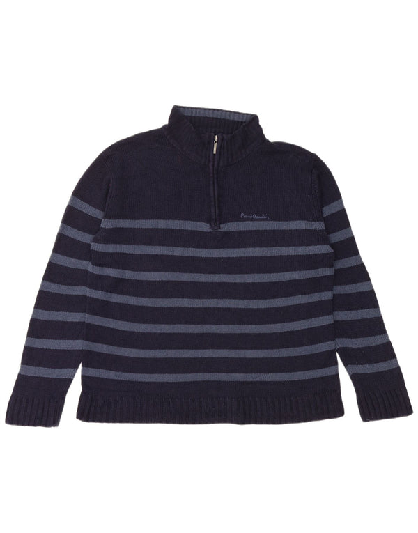 PIERRE CARDIN Damen-Pullover mit Reißverschluss am Hals, UK 16, Größe L, Marineblau gestreift