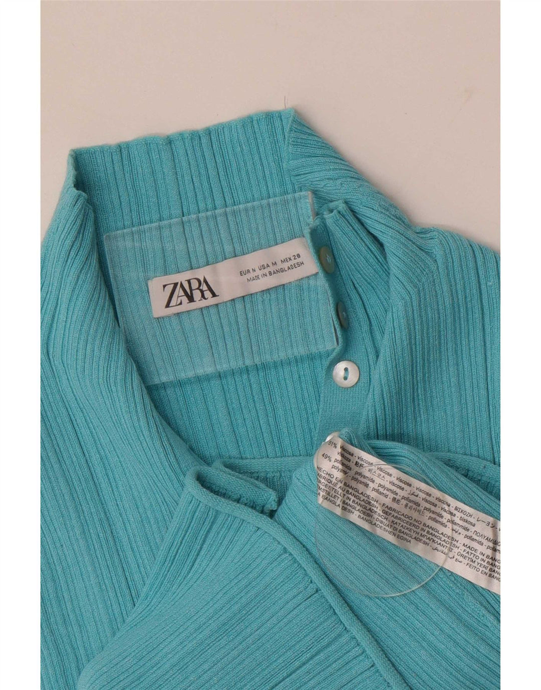 Zara Damen Crop Button Neck Vest Top UK 12 Mittelblaue Viskose
