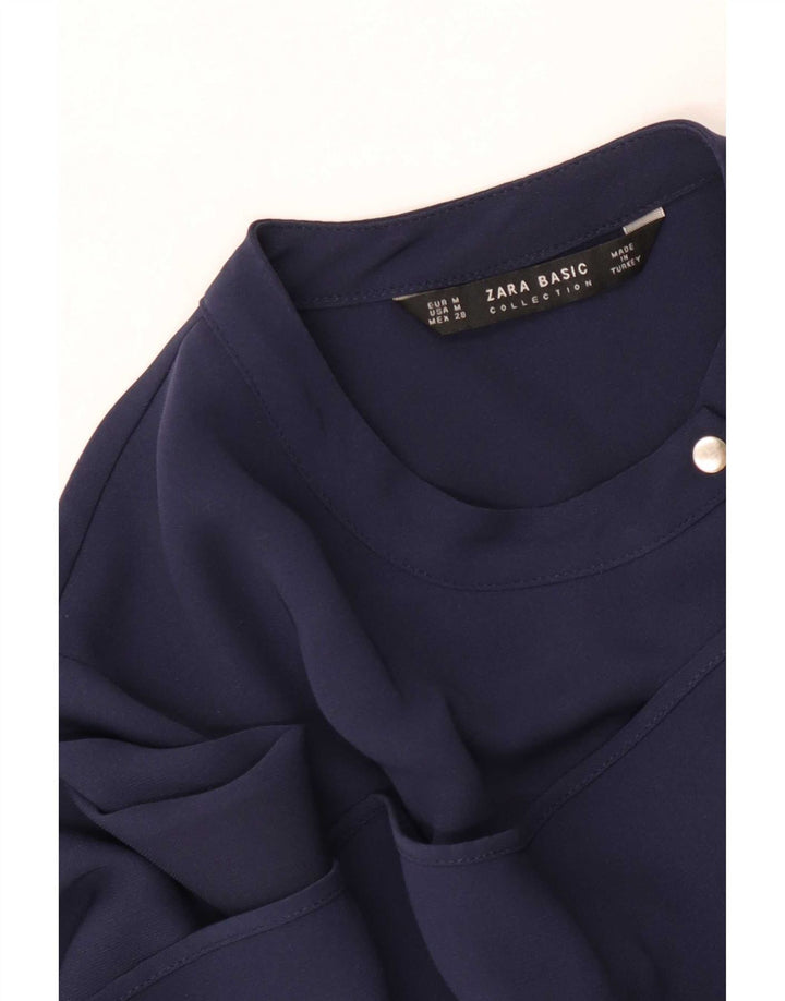 Zara Damen Langarm-Blusenoberteil UK 12 Medium Marineblau