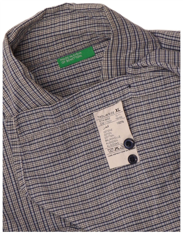 Benetton Jungen-Hemd, 10–11 Jahre, XL, blaues Gingham-Baumwolle