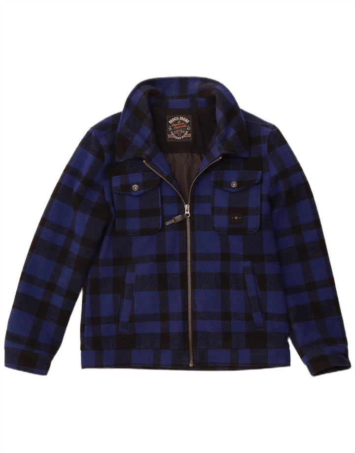MUCHMORE Herren Bomberjacke UK 42 XL Blaue Gingham-Wolle