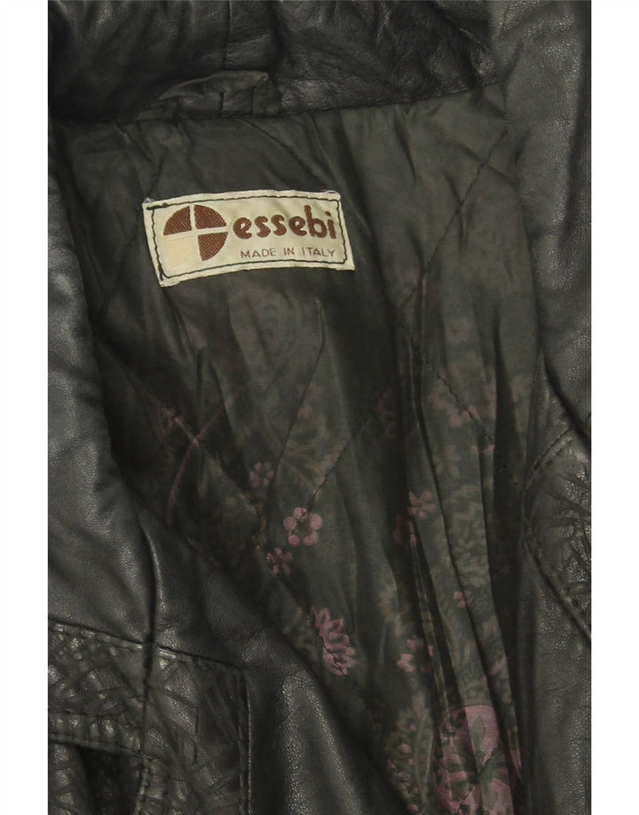 ESSEBI Womens Leather Jacket UK 12 Medium  Black Geometric Viscose Vintage Essebi and Second-Hand Essebi from Messina Hembry 