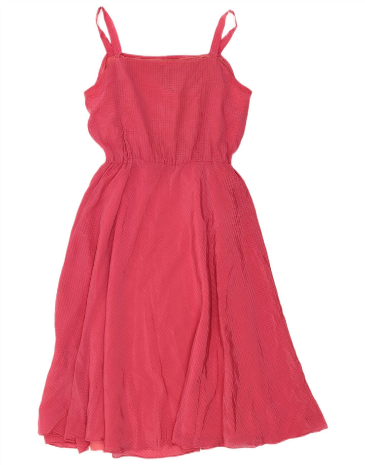 Vintage Damen Sonnenkleid UK 12 Mittelrosa Karo