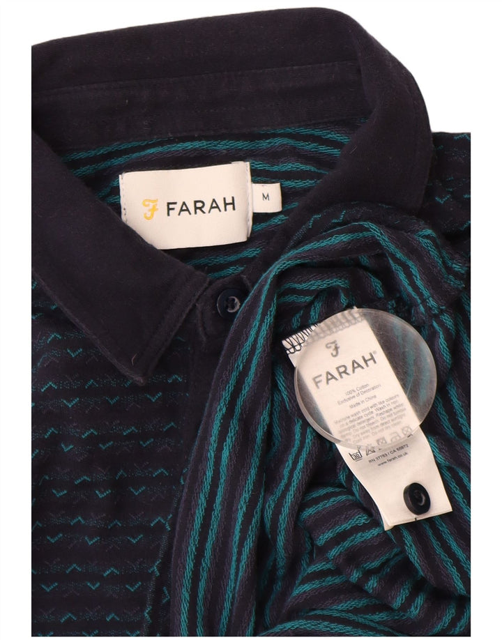 FARAH Mens Polo Shirt Medium Navy Blue Geometric Cotton