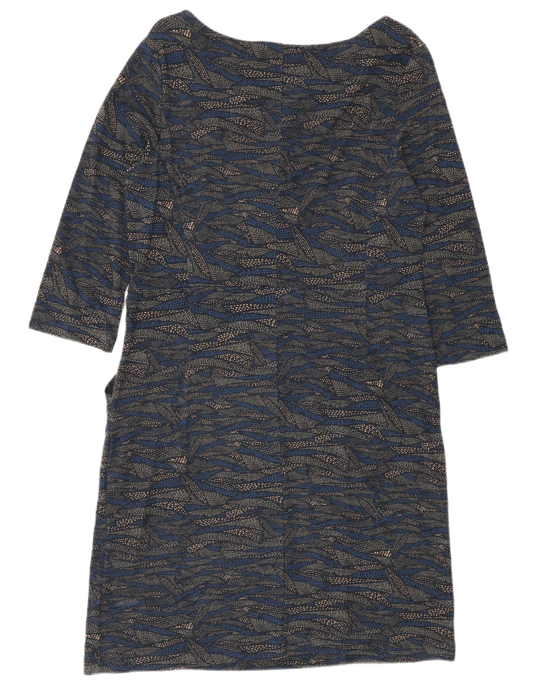 White Stuff Damen-Basic-Kleid mit abstraktem Muster und 3/4-Ärmeln, Größe 40, Blau