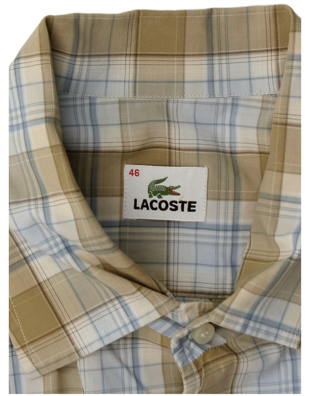 LACOSTE Herren Kurzarmhemd Größe 46 2XL Khaki kariert