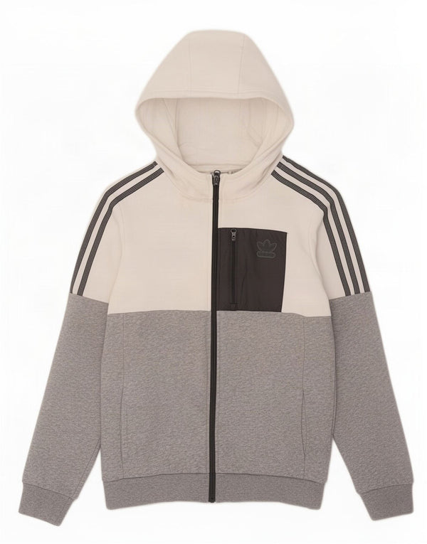 Adidas Jungen-Kapuzenpullover mit Reißverschluss, 13–14 Jahre, graue Colourblock-Baumwolle