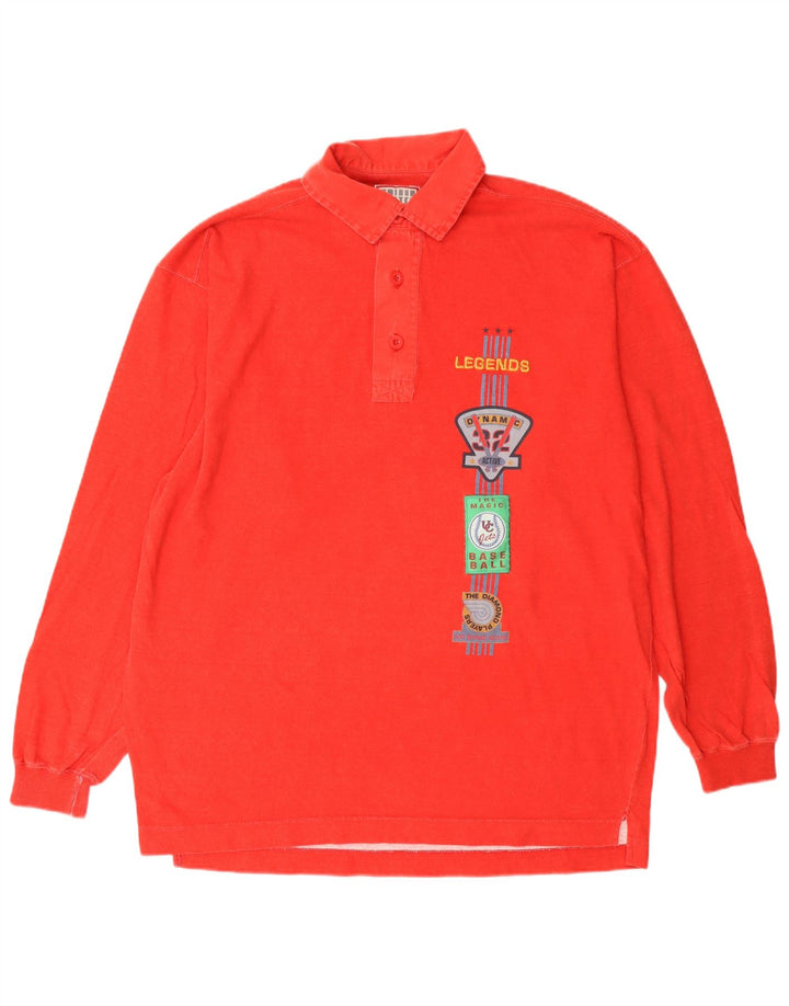 United Cotton Herren Grafik-Langarm-Poloshirt Mittelrot