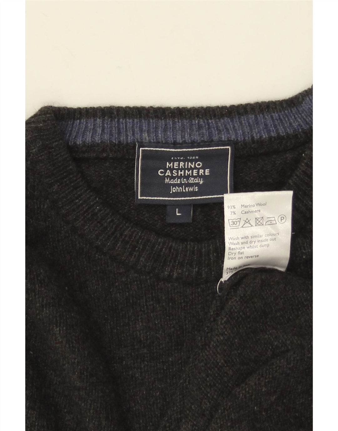 JOHN LEWIS Herren-Pullover mit Rundhalsausschnitt, groß, graue Merinowolle