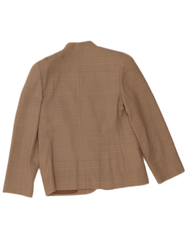 Vintage Damen 2-Knopf-Blazerjacke IT 44 Mittelbeige Hahnentrittwolle