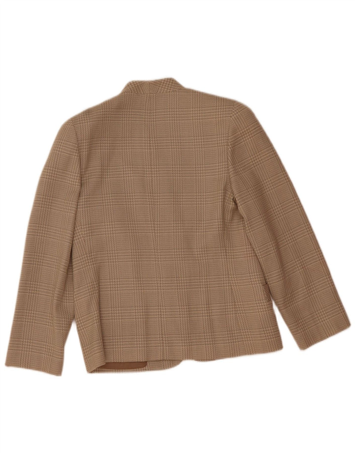Vintage Damen 2-Knopf-Blazerjacke IT 44 Mittelbeige Hahnentrittwolle
