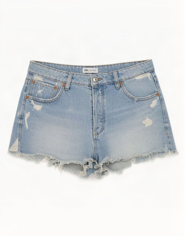 Zara Damen Distressed Denim Shorts EU 40 Medium W30 Blaue Baumwolle