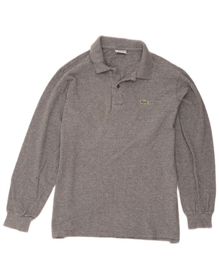 Lacoste Herren-Langarm-Poloshirt, Größe 4, mittelgraue Baumwolle