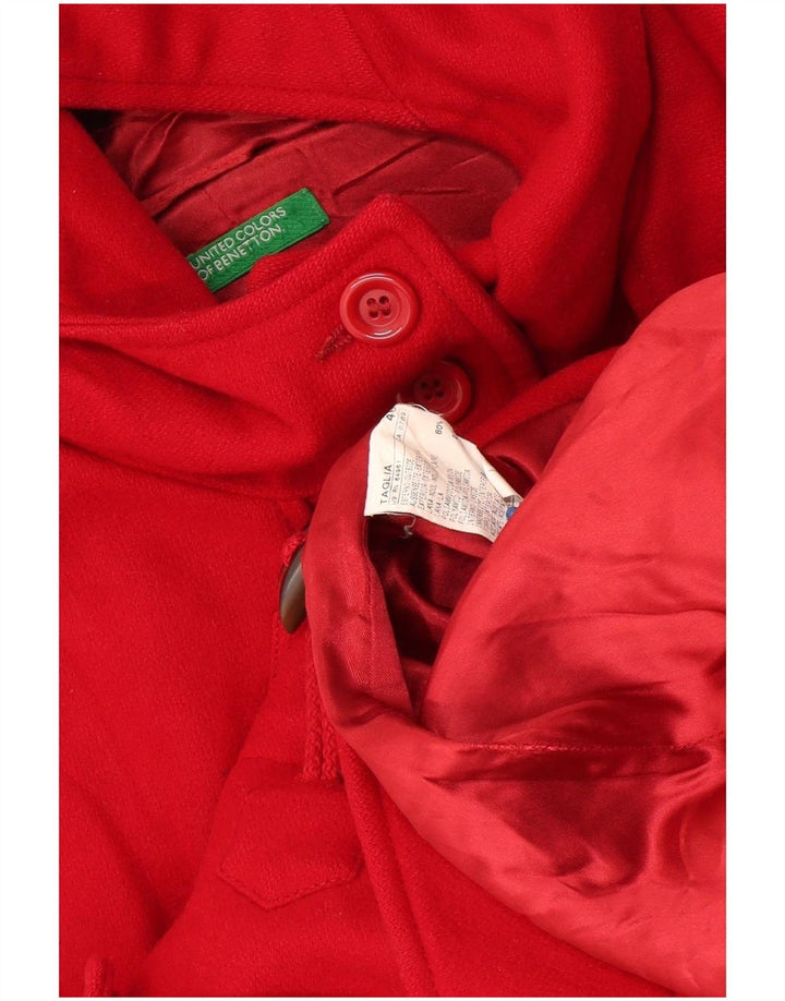 Benetton Damen Dufflecoat mit Kapuze IT 46 Große rote Wolle