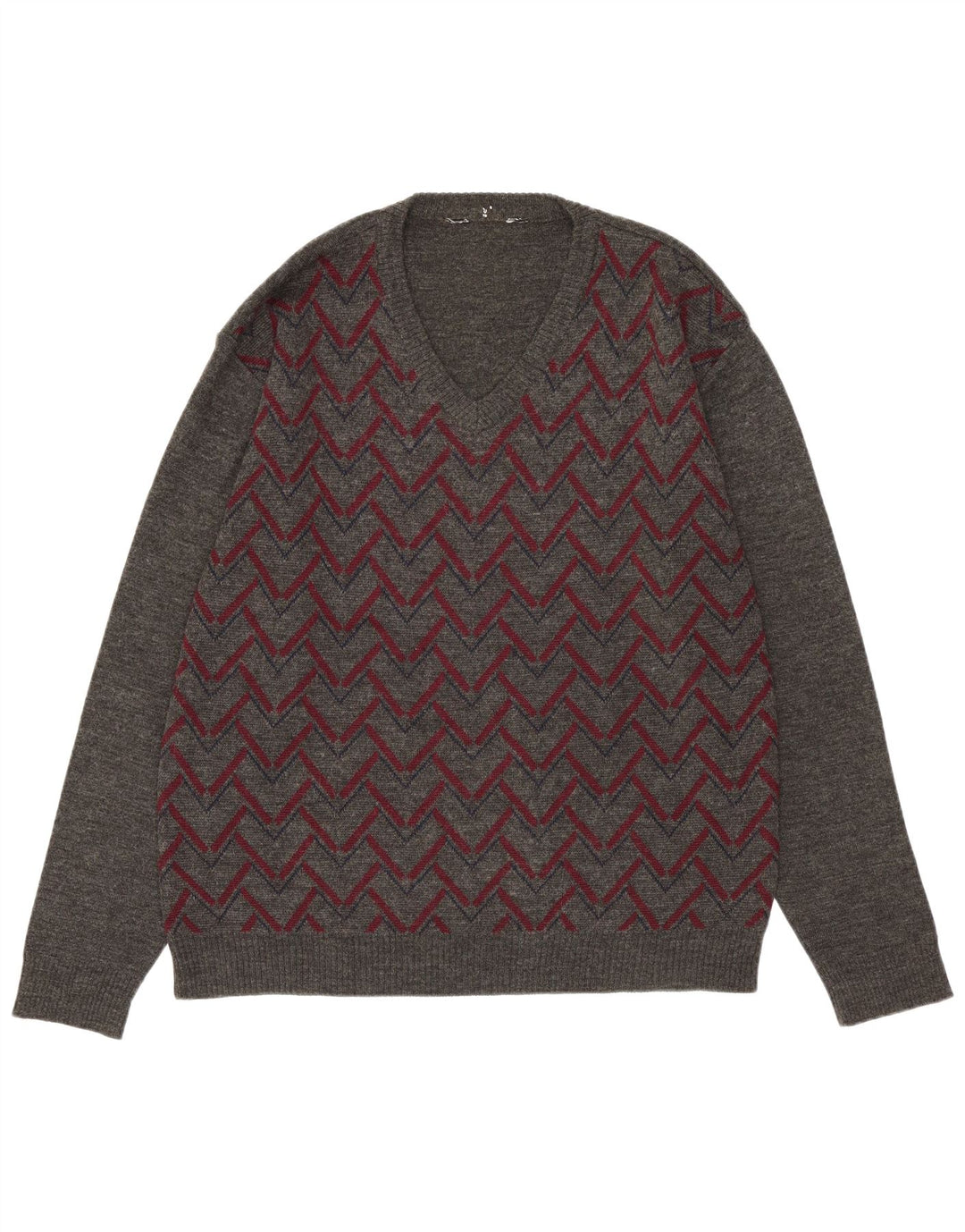 Vintage Herren Pullover mit V-Ausschnitt, mittelgrau, Argyle/Diamant-Acryl