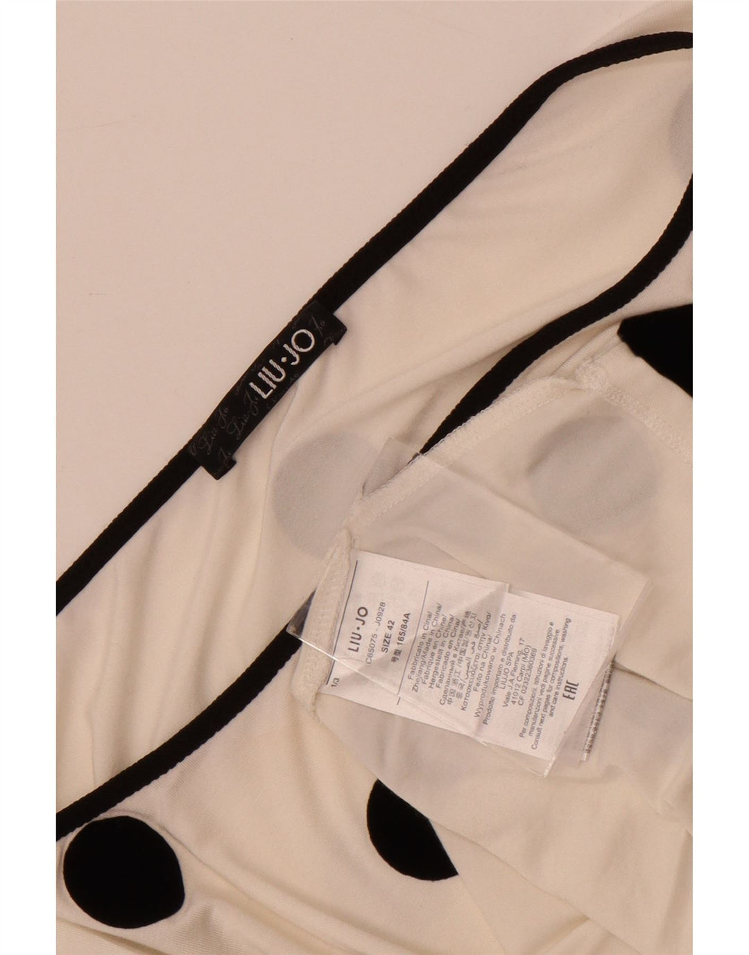 Liu Jo Damen Langarm-Oberteil mit einer Schulter, IT 42, mittelweiß gepunktet