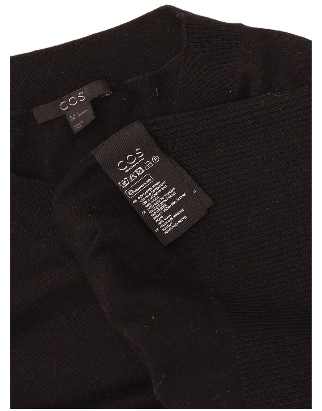 Cos Damen-Pullover, übergroß, Rundhalsausschnitt, Gr. 10, Größe S, schwarze Wolle