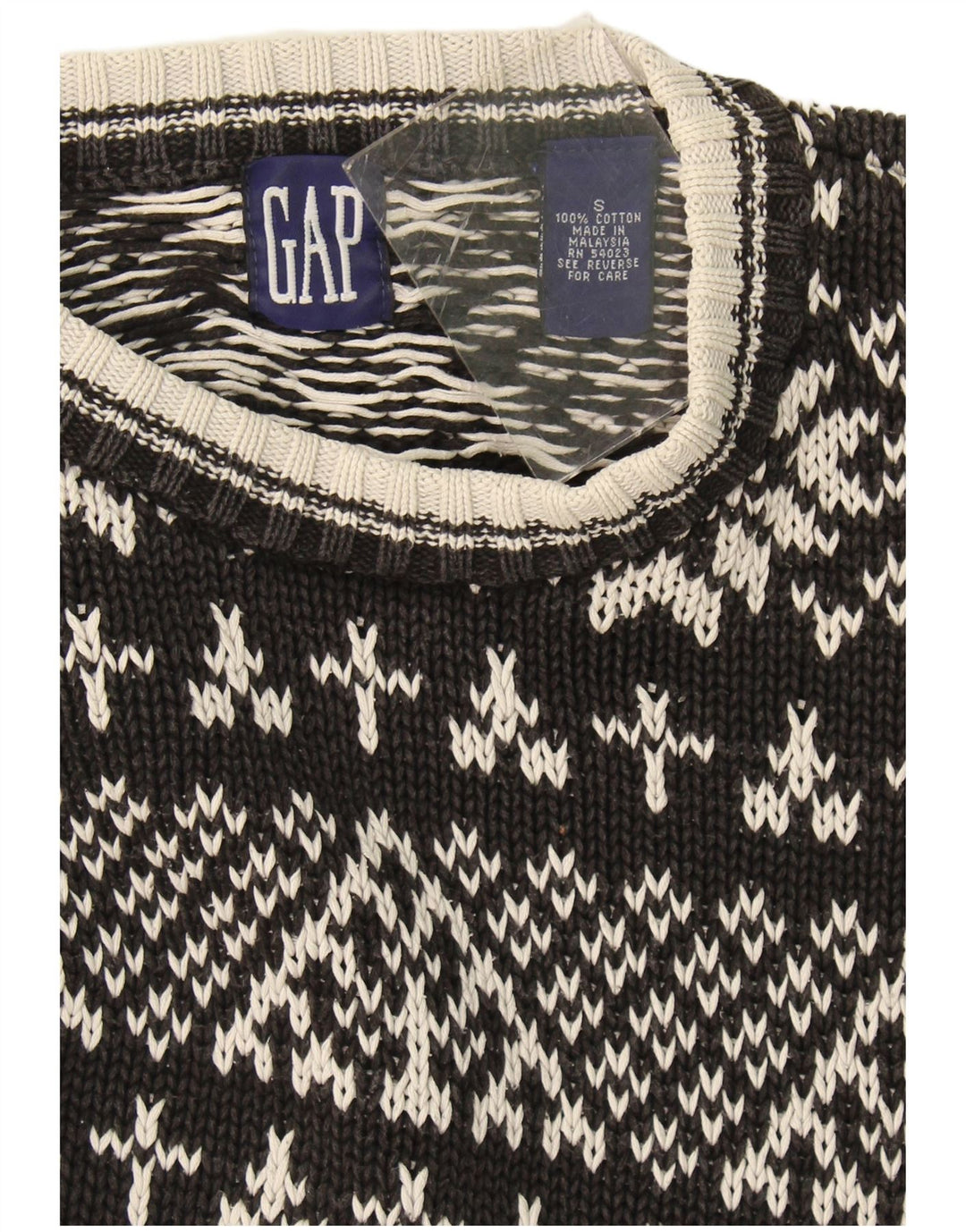 Gap Herren-Pullover mit Rundhalsausschnitt, Größe S, Schwarz, Fair-Isle-Baumwolle