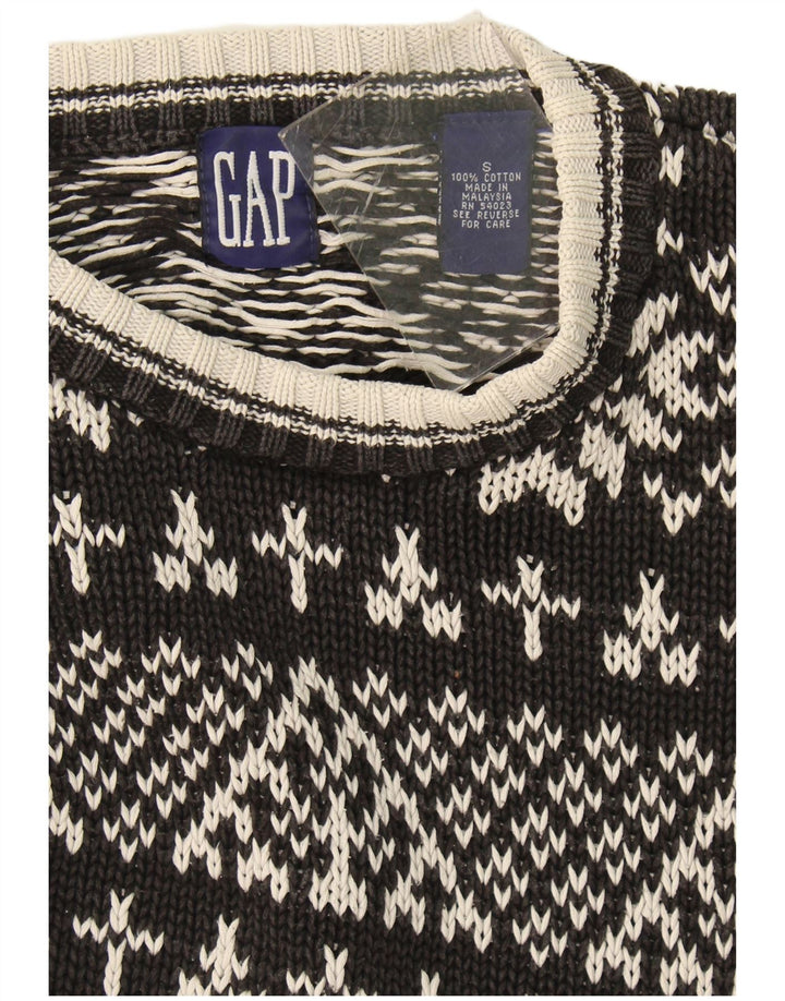 Gap Herren-Pullover mit Rundhalsausschnitt, Größe S, Schwarz, Fair-Isle-Baumwolle