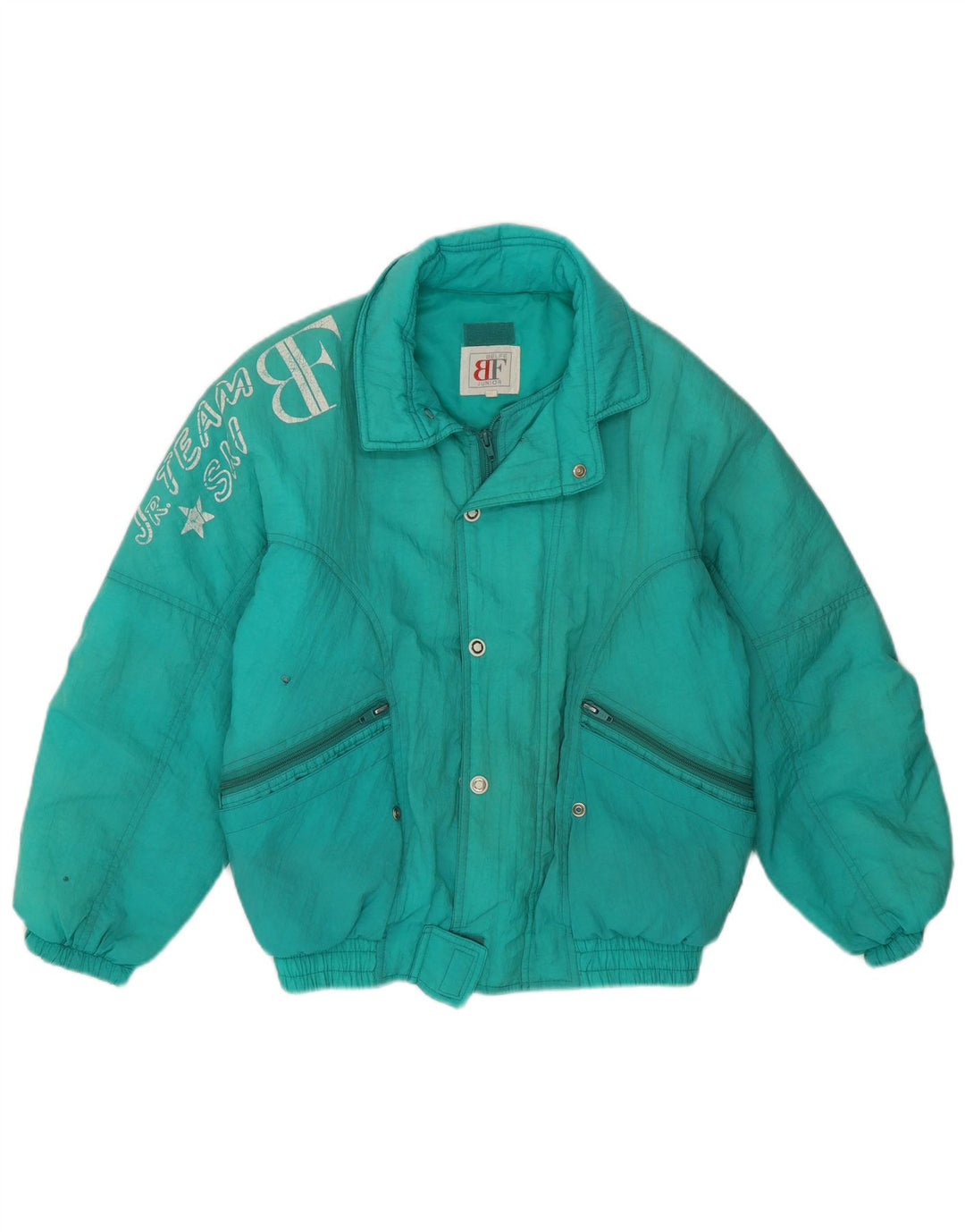 Belfe Mädchen-Skijacke in Übergröße mit Grafik, 10–11 Jahre, grünes Polyamid, 80er-Jahre