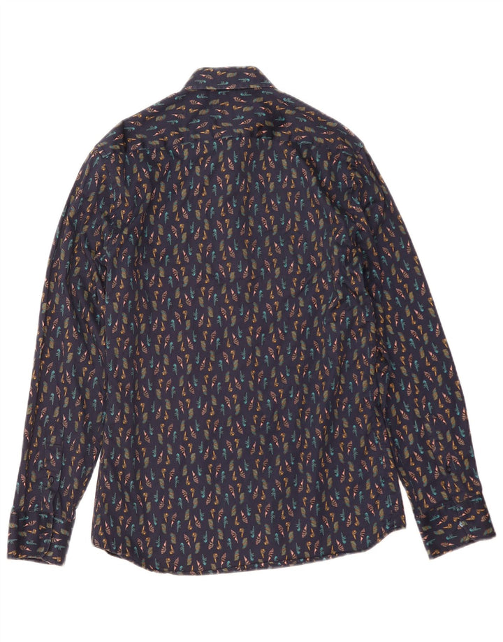 Zara Herren-Hemd mit abstraktem Muster, schmale Passform, mittleres Marineblau