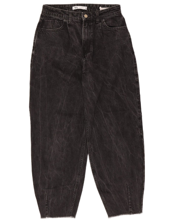Zara Damen Balloon High Waist Jeans EU 36 XS W26 L26 Schwarze Baumwolle