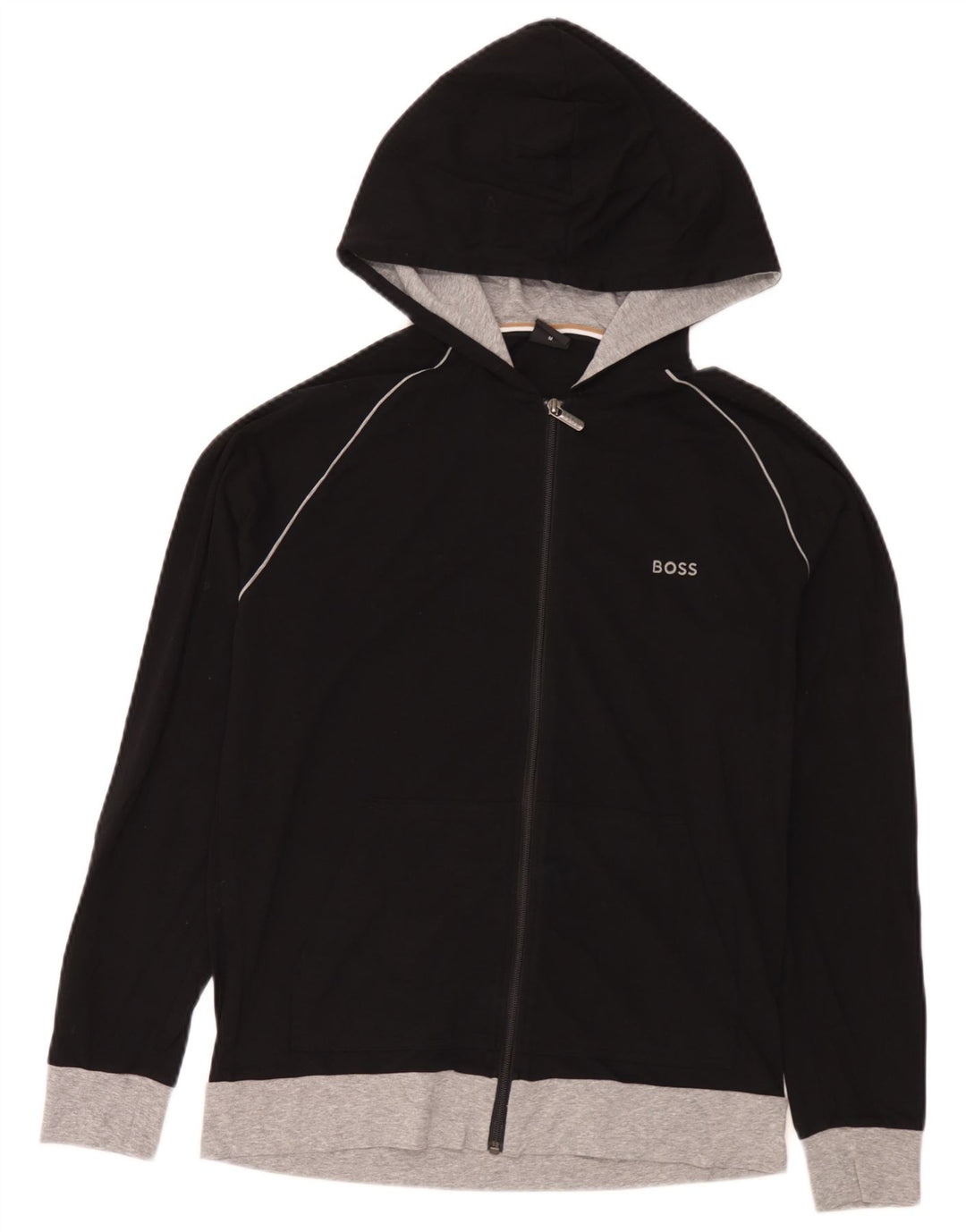 Hugo Boss Herren-Kapuzenpullover mit Reißverschluss, Mittelschwarz, Colourblock-Baumwolle