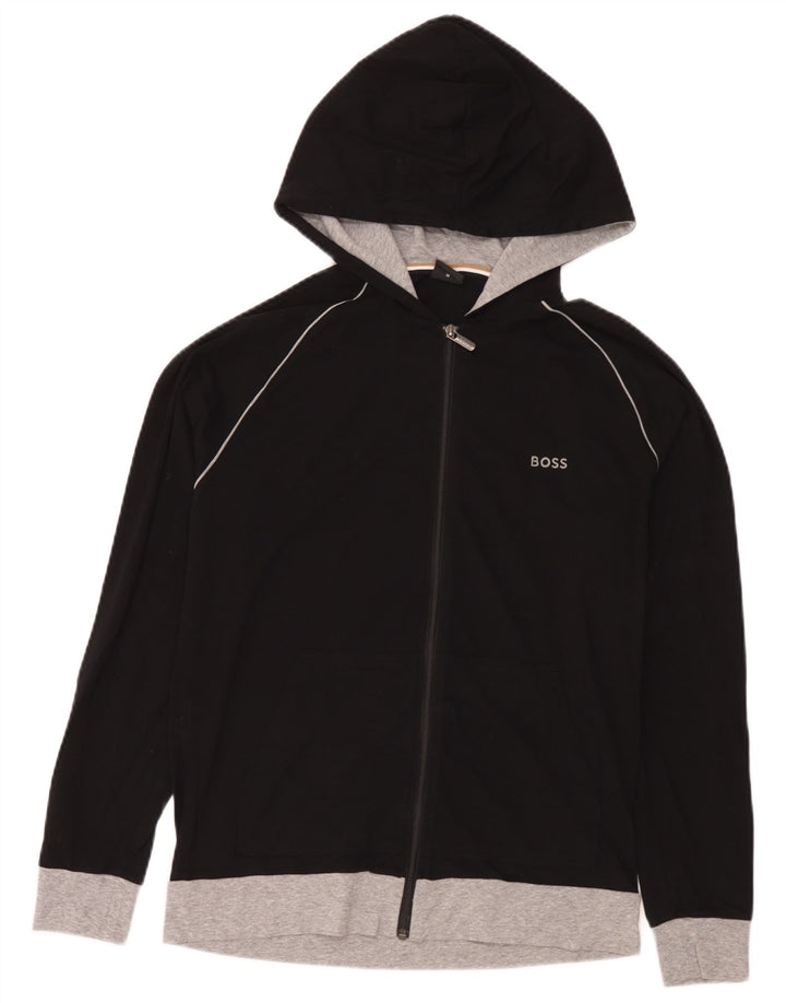 Hugo Boss Herren-Kapuzenpullover mit Reißverschluss, Mittelschwarz, Colourblock-Baumwolle
