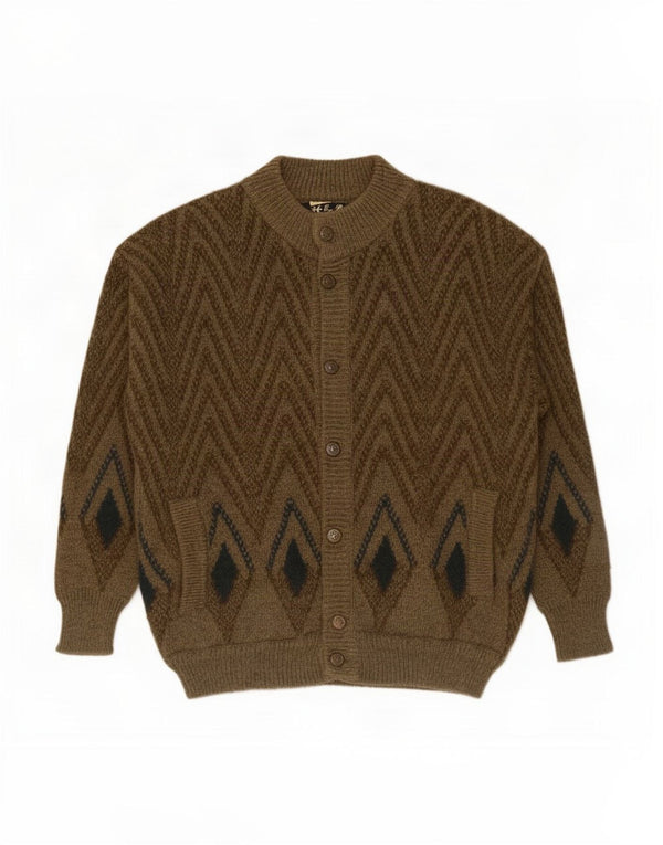 Vintage Herren Cardigan Pullover Medium Khaki Geometrische Wolle
