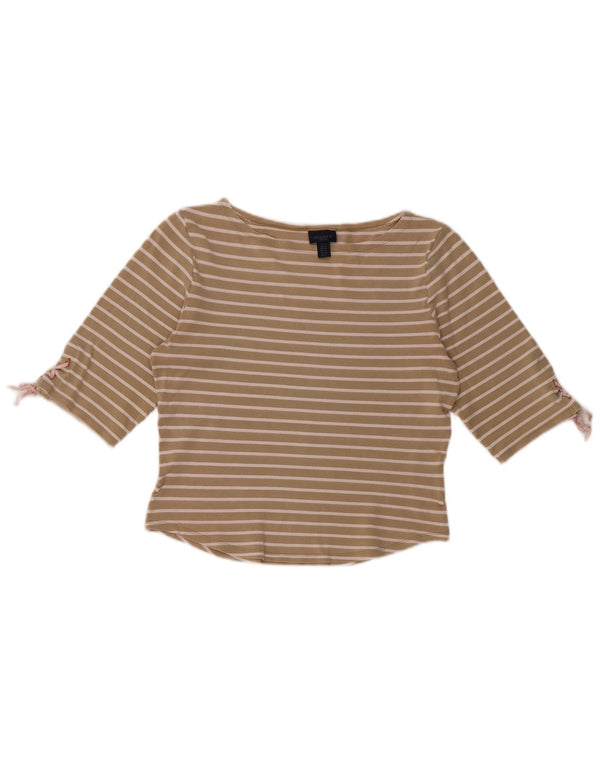 Gant Damen Crop Top 3/4 Ärmel UK 12 Medium Beige Gestreifte Baumwolle