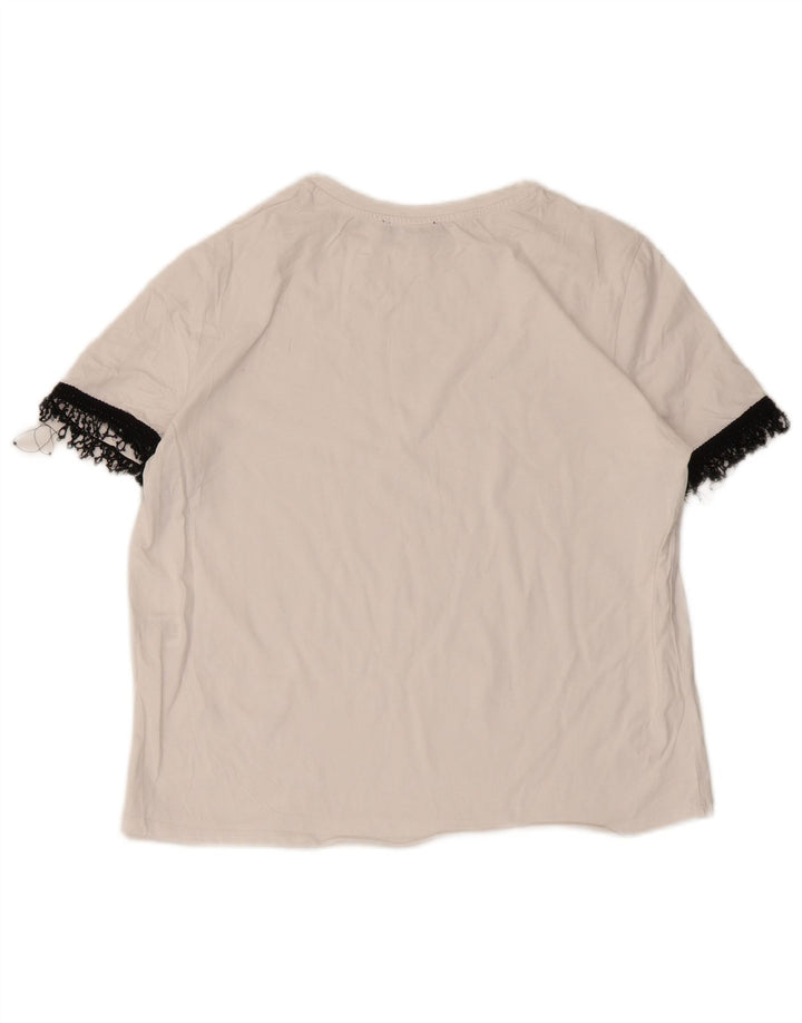 Zara Damen T-Shirt Top UK 12 Mittelweiße Colourblock-Baumwolle