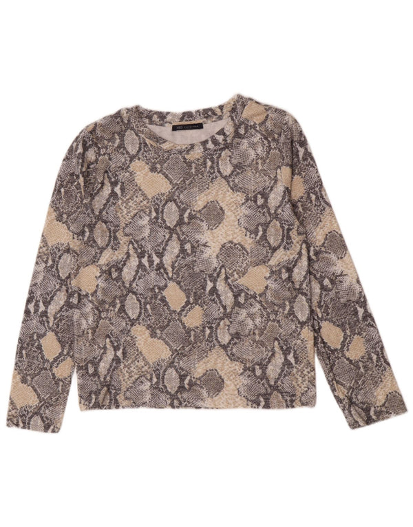 Marks & Spencer Damen Top Langarm UK 10 Small Grau Animal Print