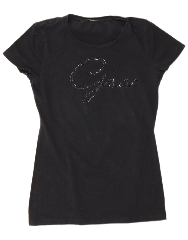 Gas Damen Grafik T-Shirt Top UK 8 Small Schwarz