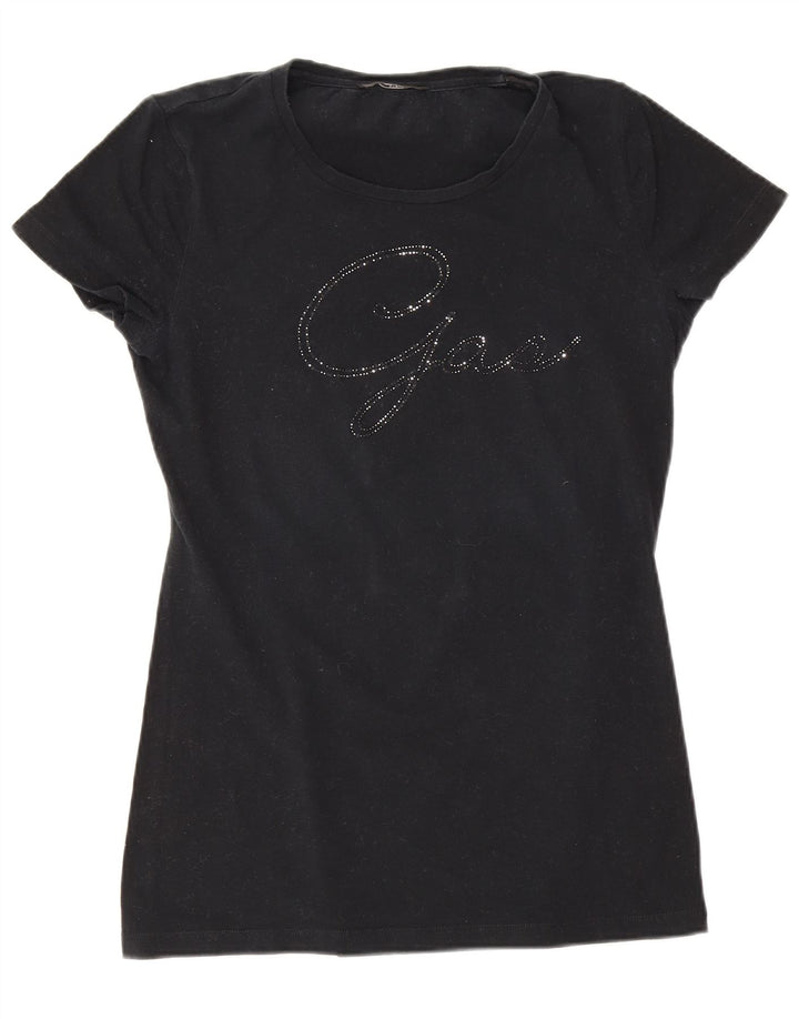 Gas Damen Grafik T-Shirt Top UK 8 Small Schwarz