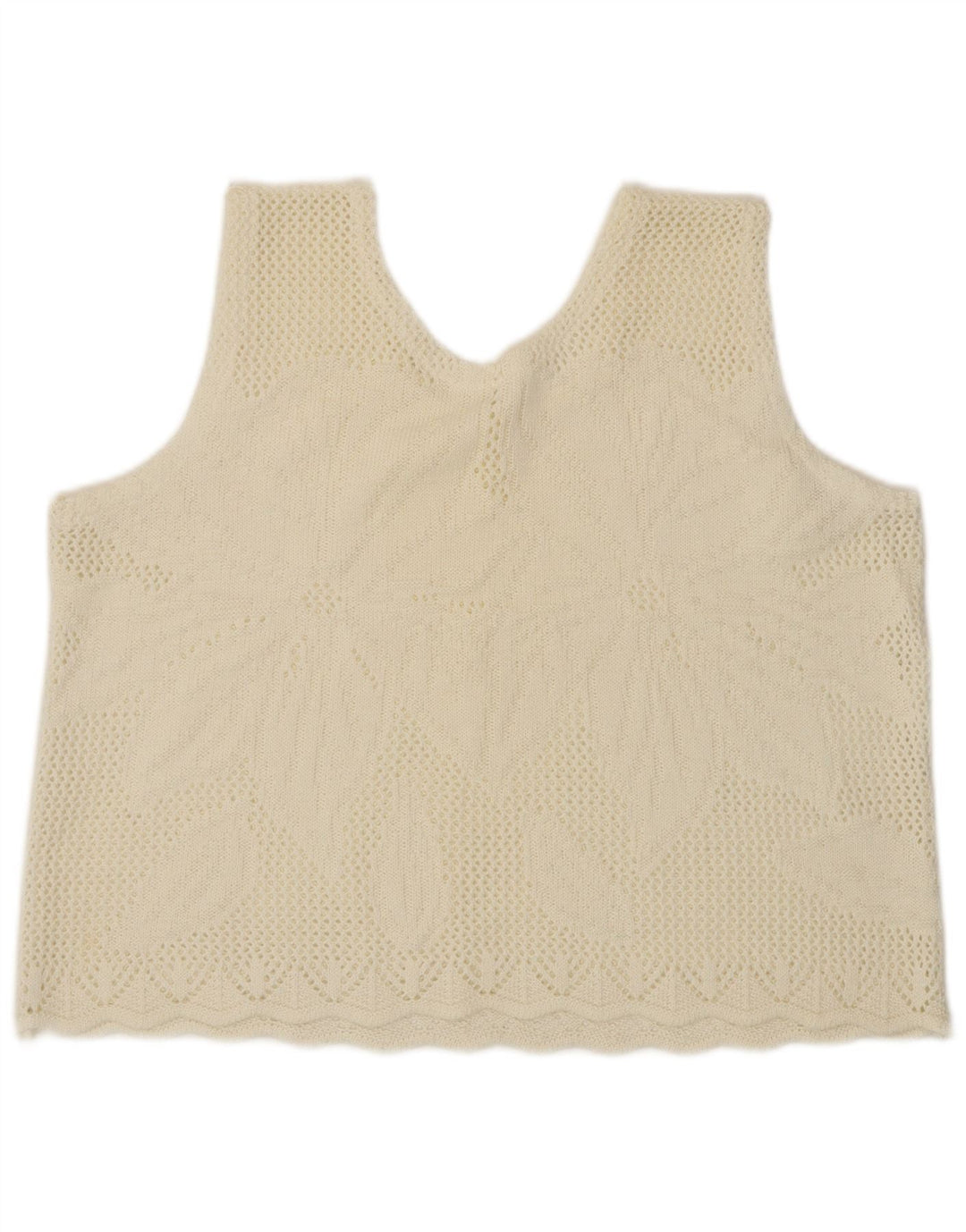 Vintage Damen Crop Weste Tank Top UK 16 Large Off White Floral