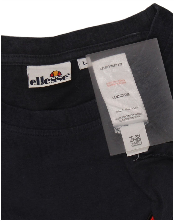 ELLESSE Damen-Oberteil, langärmlig, UK 44, Größe L, Marineblau, gestreift, Baumwolle