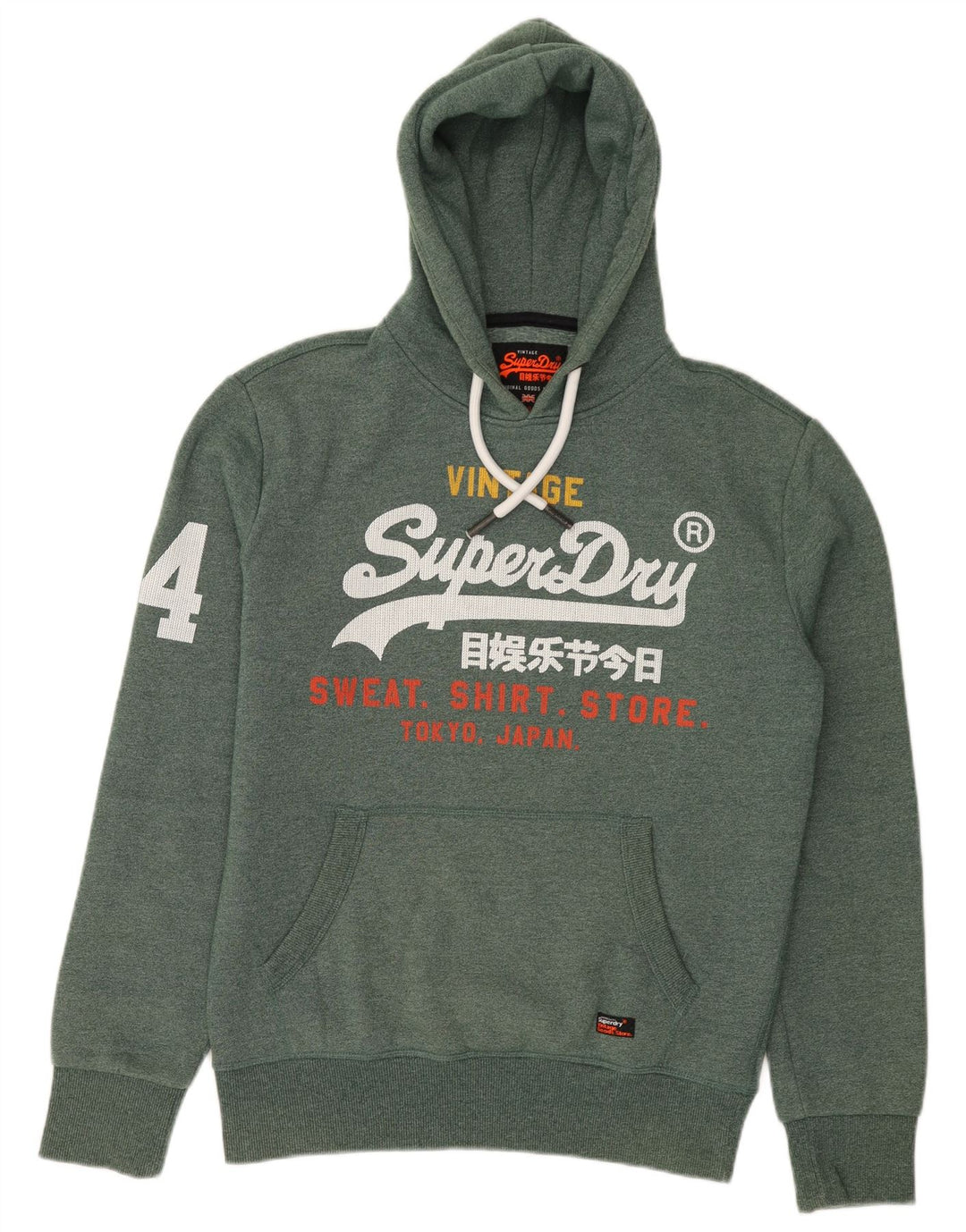 SUPERDRY Herren-Kapuzenpullover mit Grafik, mittelgrün gesprenkelte Baumwolle
