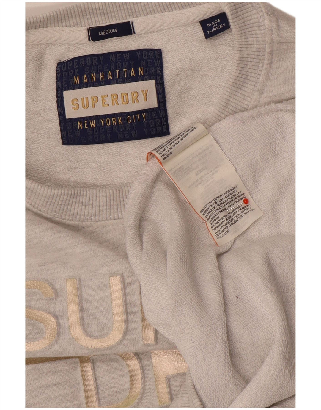 Superdry Grafik-Sweatshirtpullover für Damen, UK 14, mittelgrau gefleckte Baumwolle