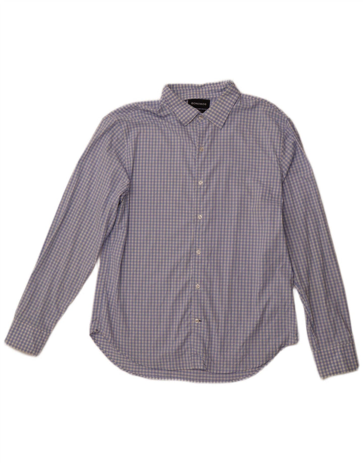 BONOBOS Herren-Hemd mit sportlicher Passform, großes blaues Gingham-Nylon