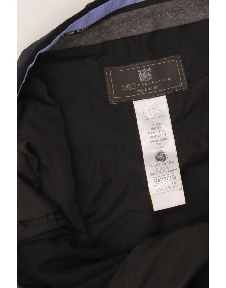 Marks & Spencer Herren-Anzughose in normaler Passform, W38 L33, marineblaues Polyester