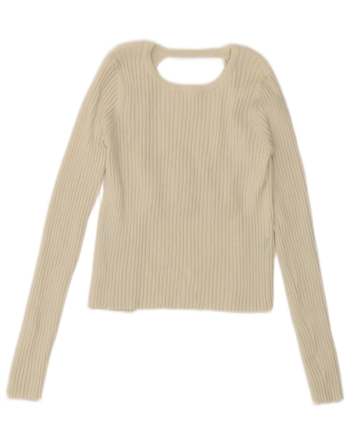 Zara Damen Cut-Out Langarm Crop Top UK 10 Small Off White