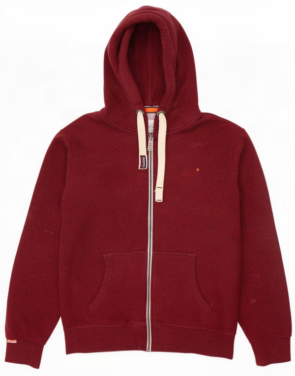 Superdry Herren-Kapuzenpullover mit Reißverschluss, 2XL, Burgunderrot, gefleckte Baumwolle