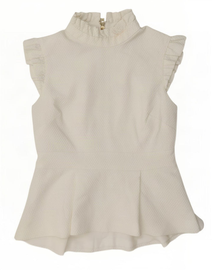Ted Baker Damen-Blusenoberteil, Größe 4, groß, weißes Polyester