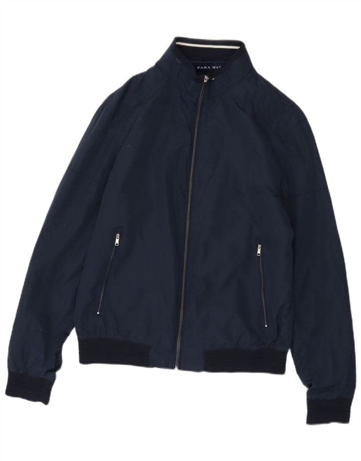 Zara Herren Bomberjacke UK 40 Large Marineblau Polyester