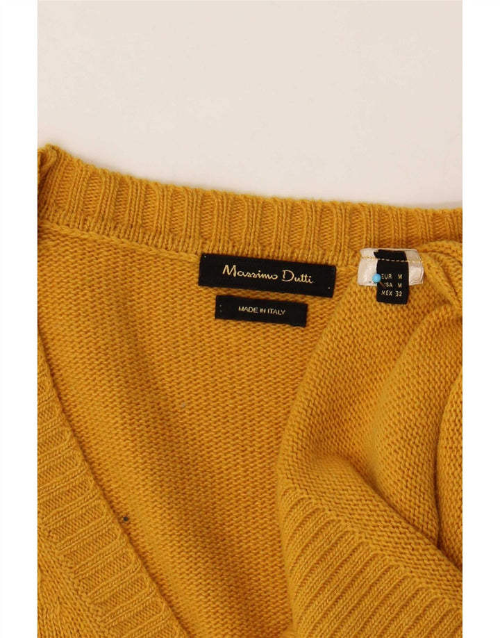Massimo Dutti Damen Pullover mit kurzen Ärmeln und V-Ausschnitt, Gr. 14, Mittelgelb