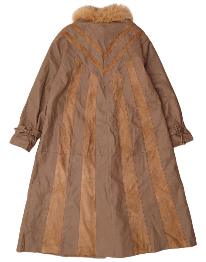 Norma Womens Loose Fit Ledermantel UK 14 Mittelbraun gestreift klassisch