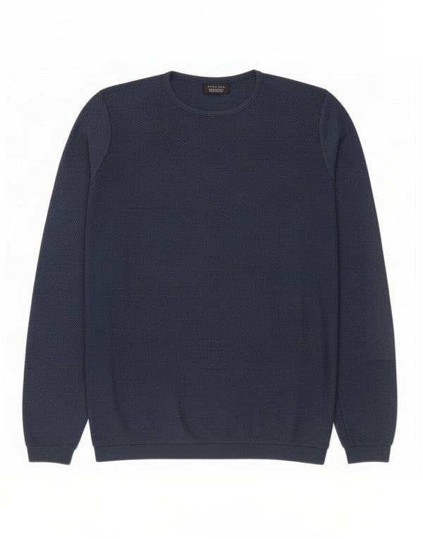 Zara Herren-Pullover mit Rundhalsausschnitt, Größe L, Marineblau