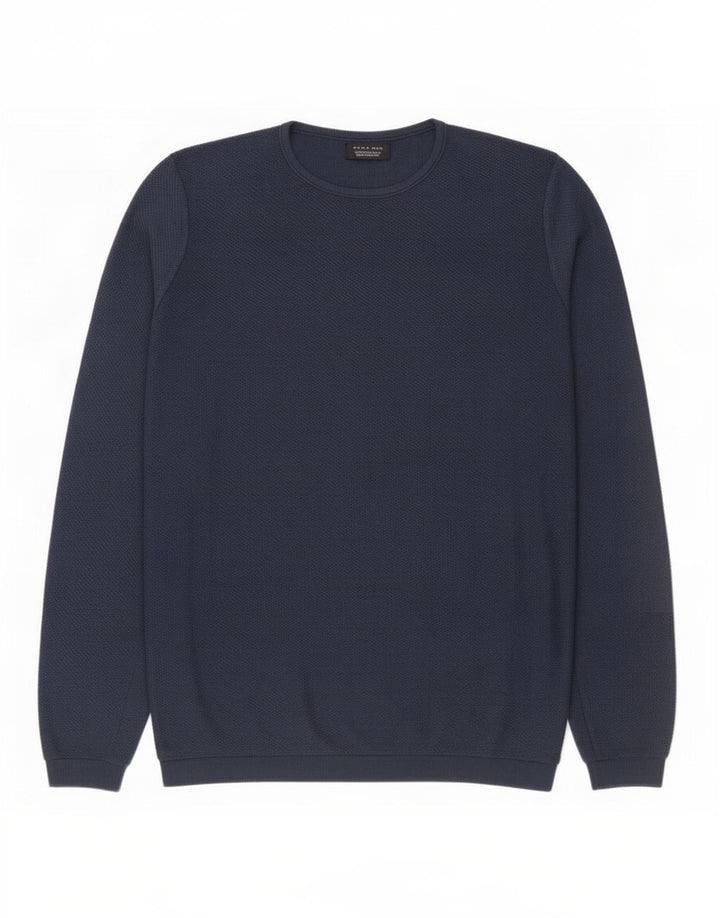 Zara Herren-Pullover mit Rundhalsausschnitt, Größe L, Marineblau